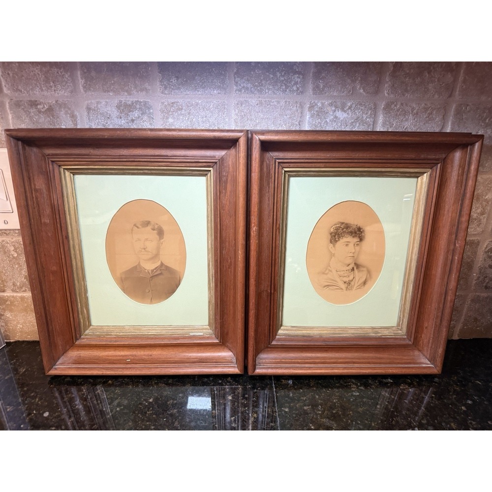 Antique Victorian 1800's Portrait Wood Framed James‎ Monroe Smith Sr. & May Kidd